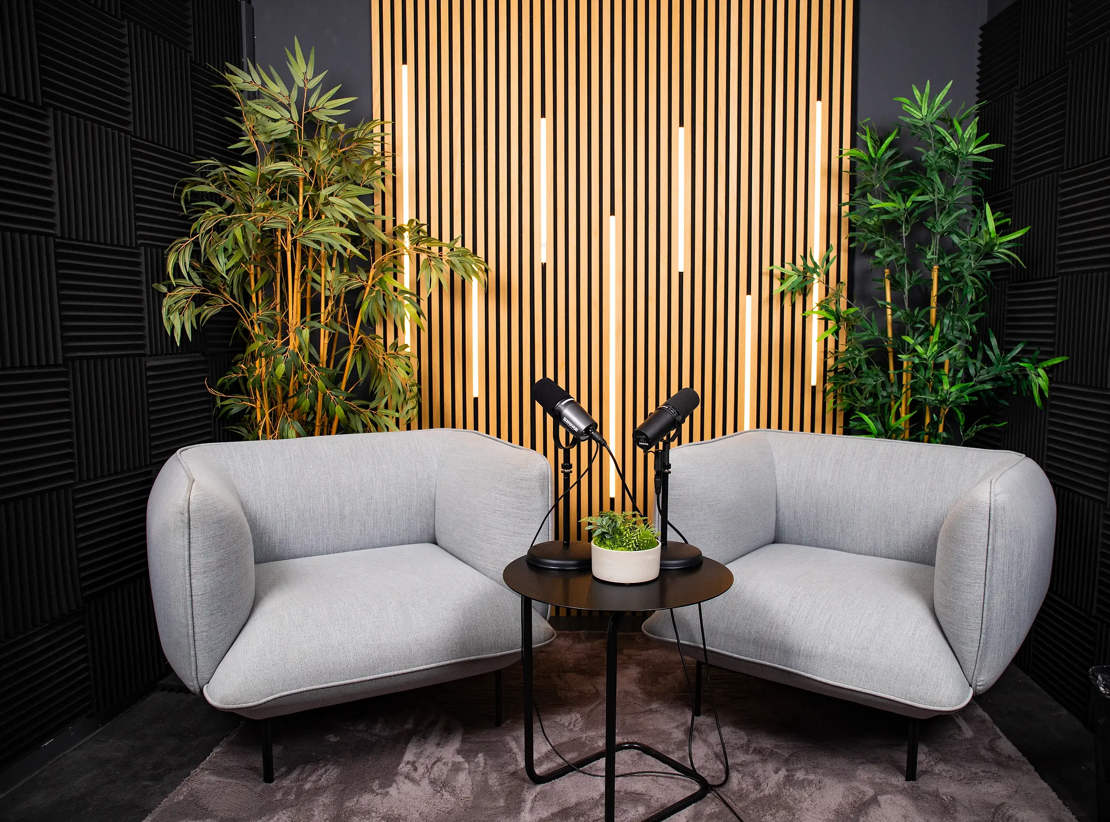 Das Original-Studio von Studio Wien: helles Content Studio mit Podcast-Setup, LED-Panel und Kamera